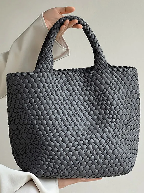 Solid Color Woven Tote Bags Handbags
