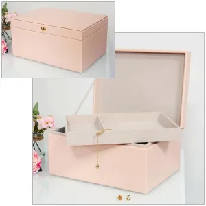 Sophia Large Baby Pink Faux Leather Jewellery Box Trinket Storage Case