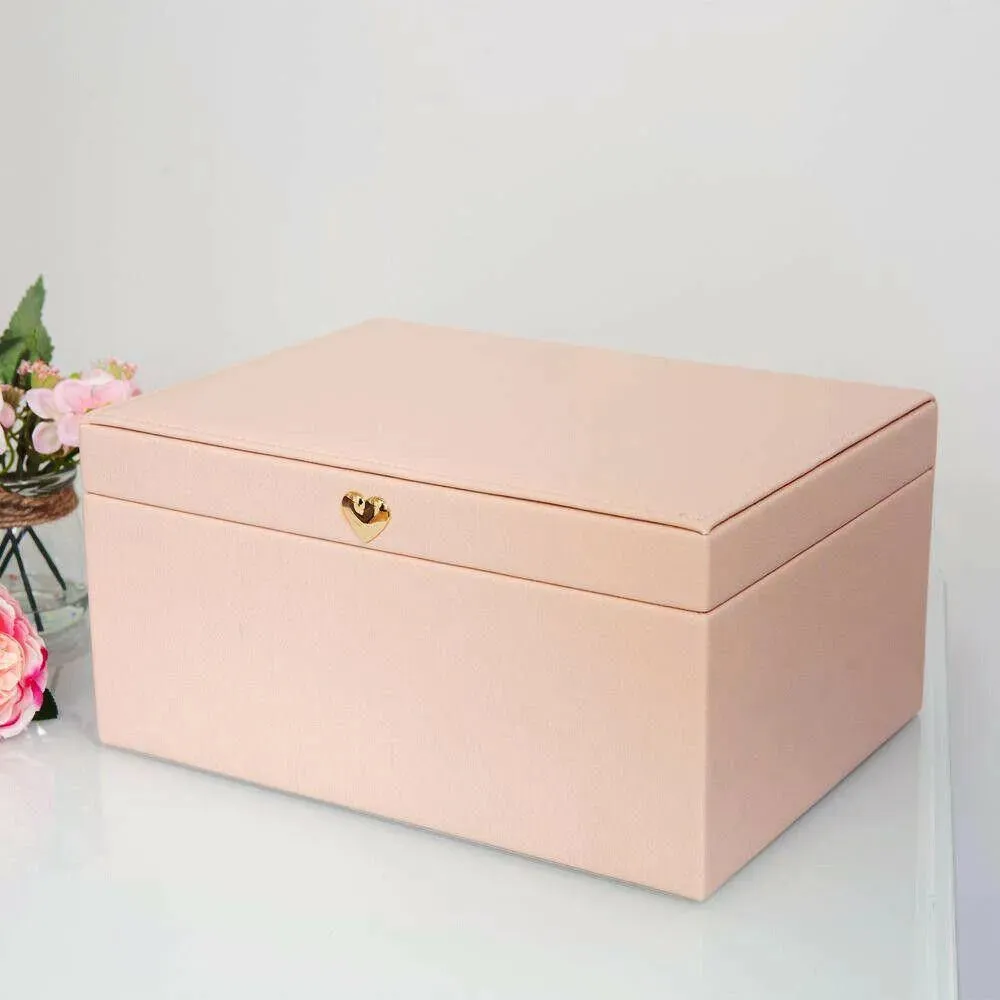 Sophia Large Baby Pink Faux Leather Jewellery Box Trinket Storage Case