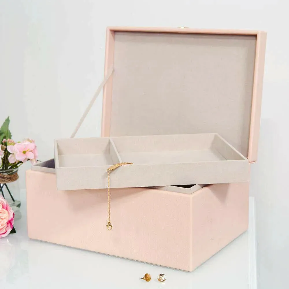 Sophia Large Baby Pink Faux Leather Jewellery Box Trinket Storage Case
