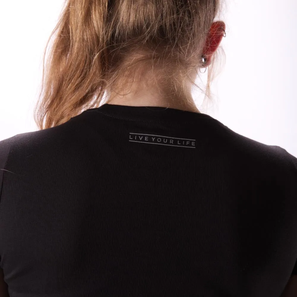 Stay Strong Word Box Reflective Ladies T-Shirt - Black