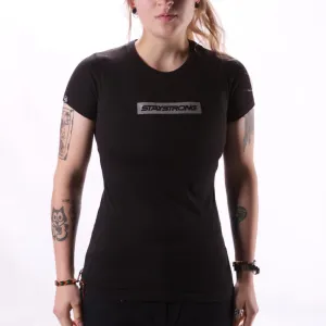 Stay Strong Word Box Reflective Ladies T-Shirt - Black