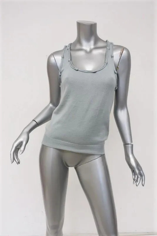Stella McCartney Tank Light Blue Cotton-Cashmere Knit Size 38 Knot-Trim Top