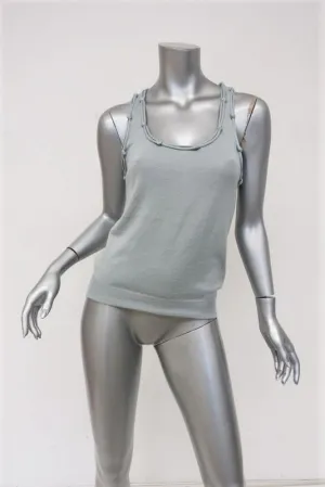 Stella McCartney Tank Light Blue Cotton-Cashmere Knit Size 38 Knot-Trim Top