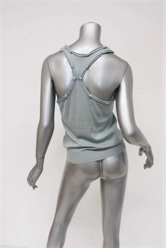 Stella McCartney Tank Light Blue Cotton-Cashmere Knit Size 38 Knot-Trim Top