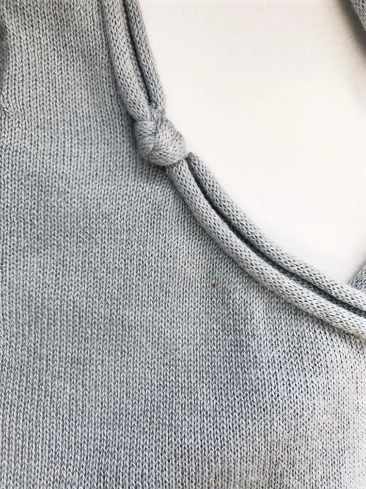 Stella McCartney Tank Light Blue Cotton-Cashmere Knit Size 38 Knot-Trim Top
