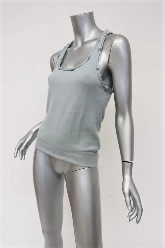 Stella McCartney Tank Light Blue Cotton-Cashmere Knit Size 38 Knot-Trim Top