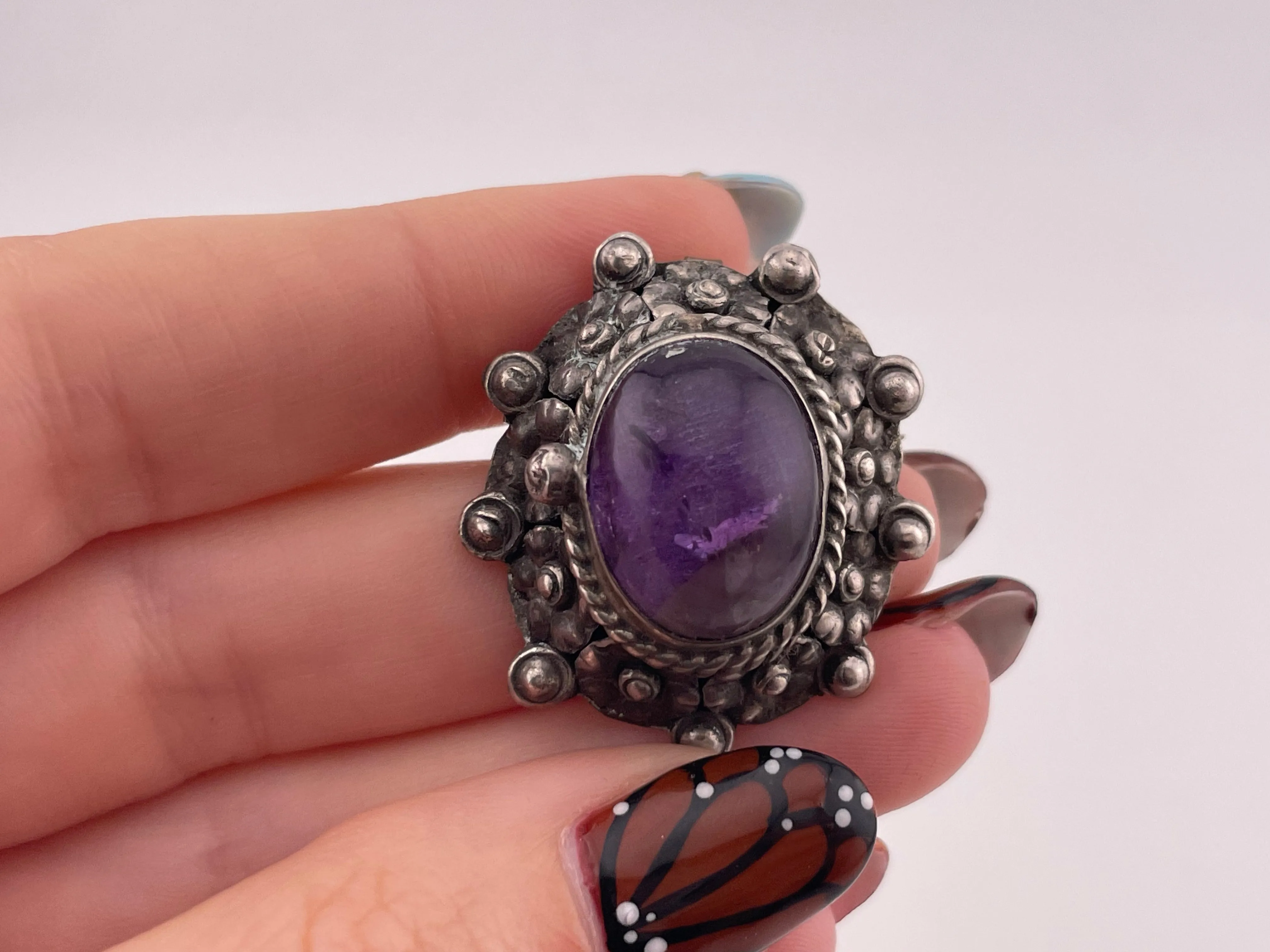 sterling silver amethyst poison compartment pendant brooch
