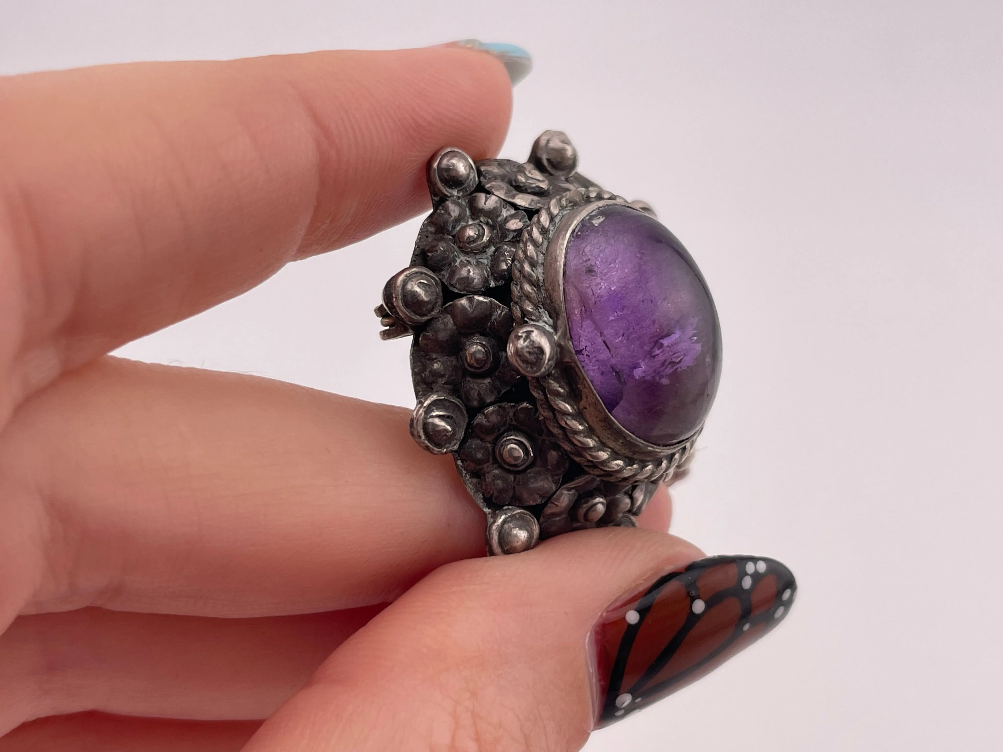 sterling silver amethyst poison compartment pendant brooch