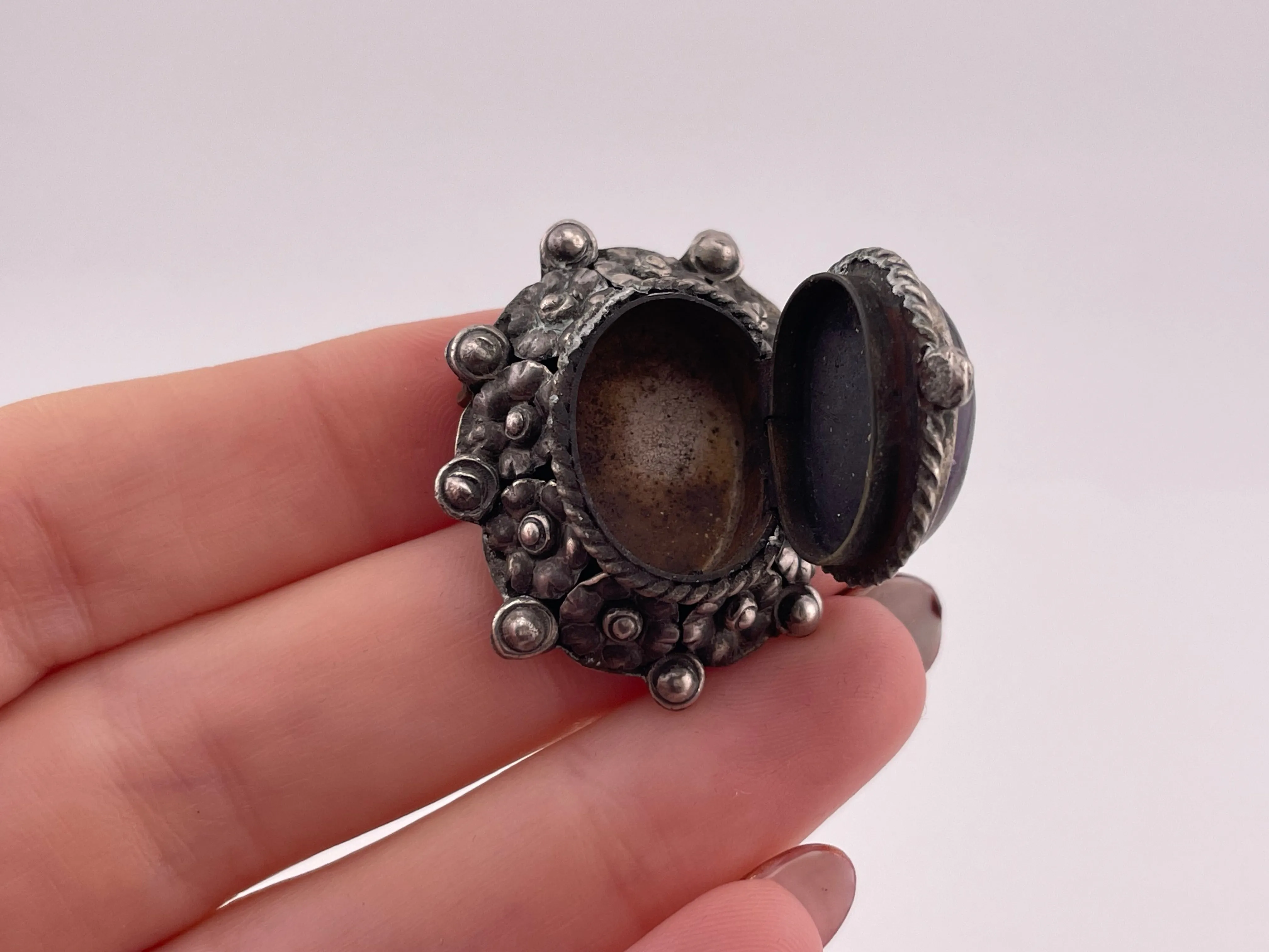 sterling silver amethyst poison compartment pendant brooch