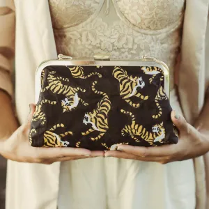 Sumatran Tiger Linen Clutch-Black