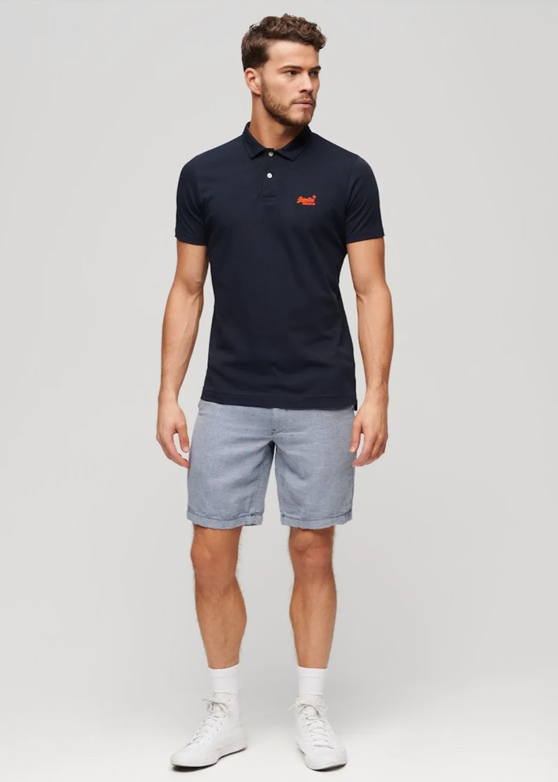 SUPERDRY Drawstring Linen Shorts - Navy/Optic