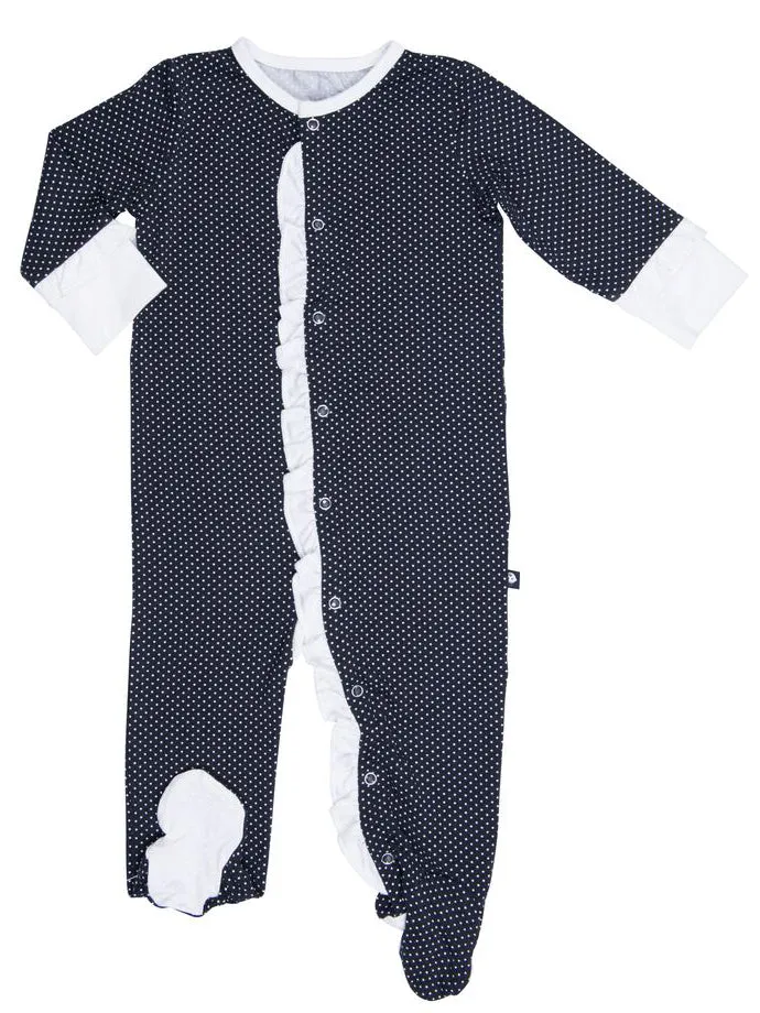 Sweet Bamboo Black Dot Ruffled Footie