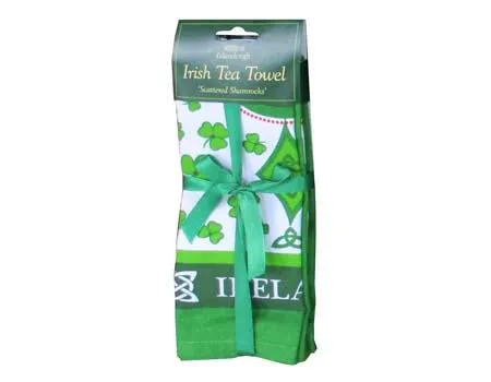 Tea Towel Cotton Scattered Shamrocks.