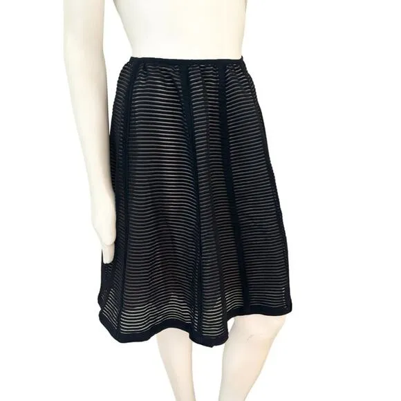 TIBI Textured Stripe Wool Circle Skirt in Black SZ 2
