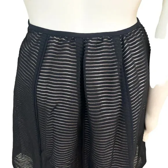 TIBI Textured Stripe Wool Circle Skirt in Black SZ 2