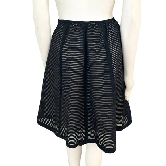 TIBI Textured Stripe Wool Circle Skirt in Black SZ 2