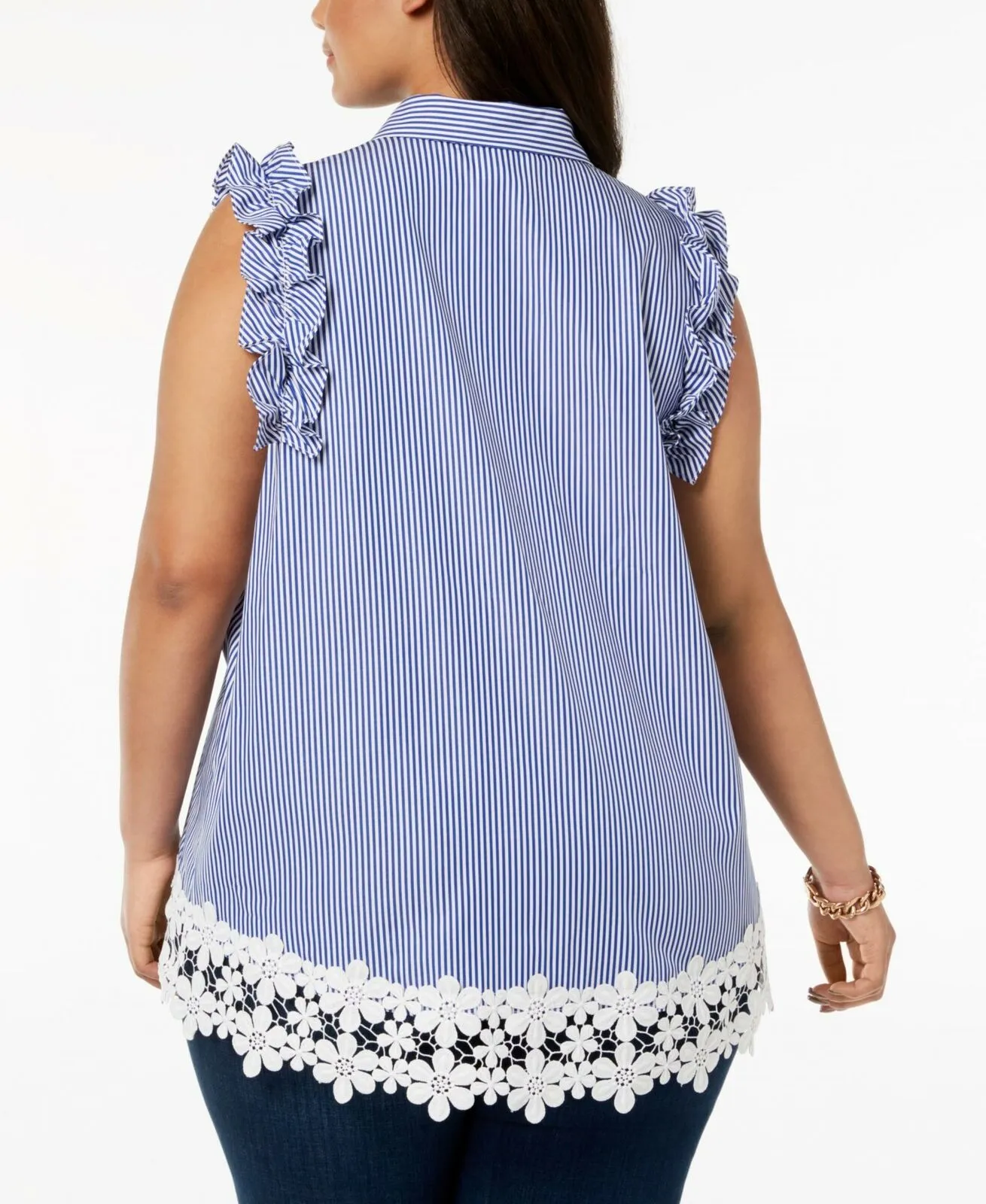 Tommy Hilfiger Women's Plus Size Cotton Striped Lace Trim Shirt