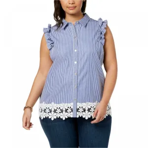Tommy Hilfiger Women's Plus Size Cotton Striped Lace Trim Shirt