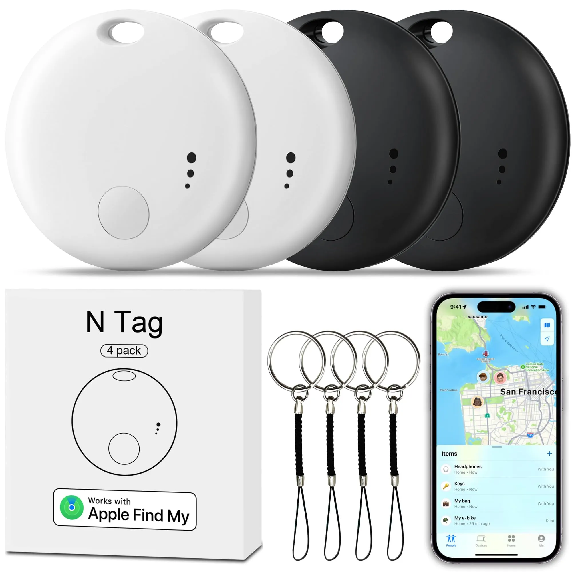Tracker Tag 4-Pack – Smart Bluetooth Finders for Keys, Pets & Bags