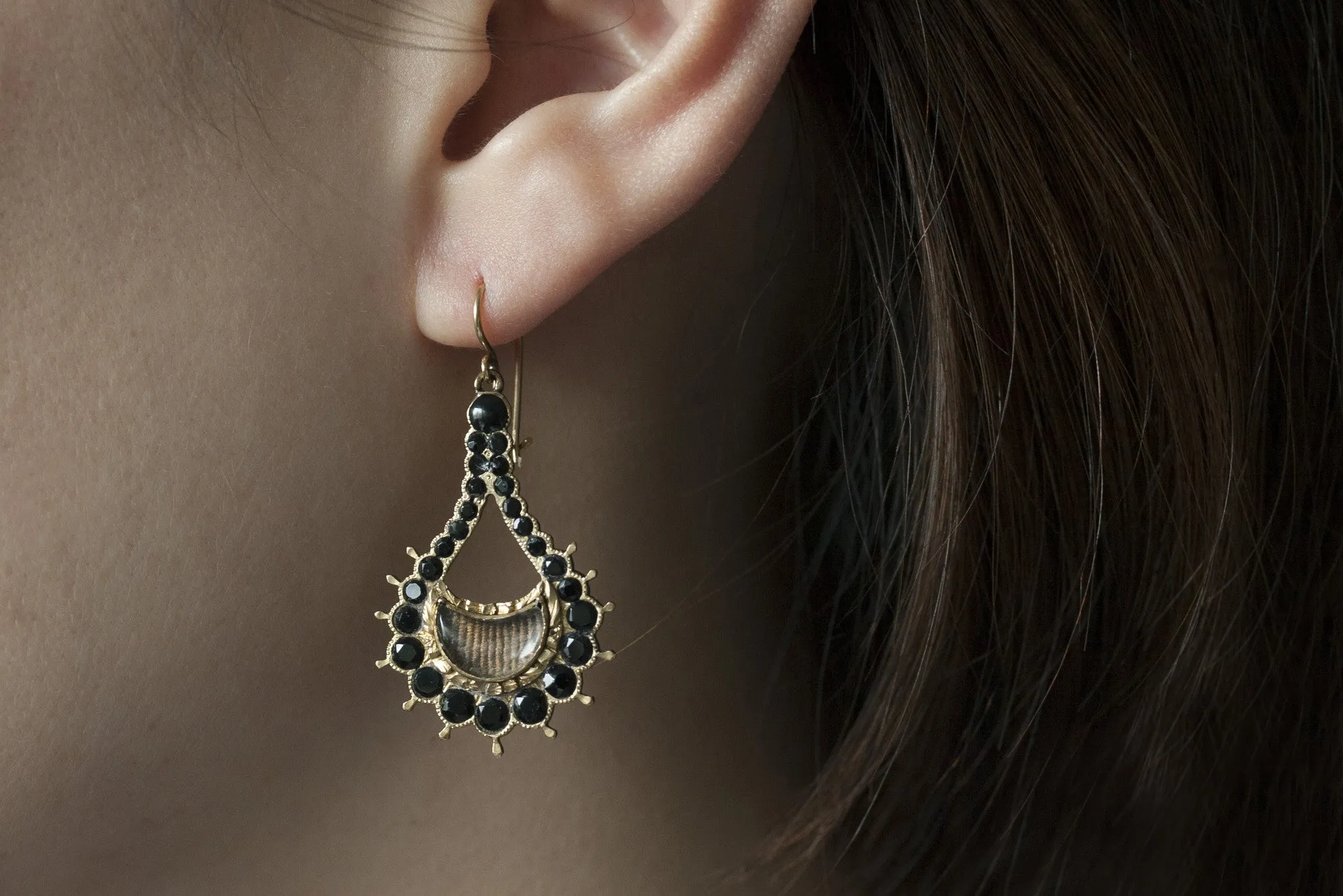 Victorian Jet and Hair Earrings