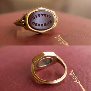 Victorian VIRTUTE RESURGO Intaglio Signet Ring