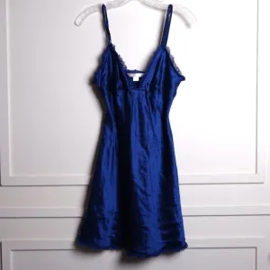 Victoria's Secret Silk Size Small Royal Blue Lace Trim Nightie Short Sleeveless