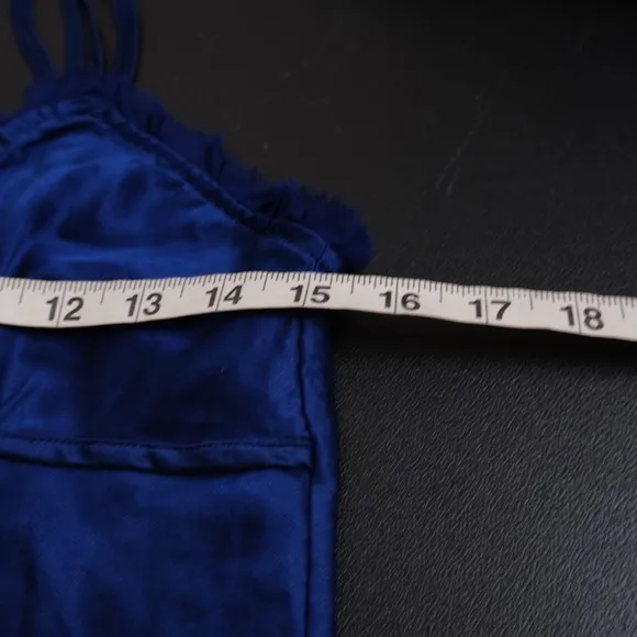 Victoria's Secret Silk Size Small Royal Blue Lace Trim Nightie Short Sleeveless