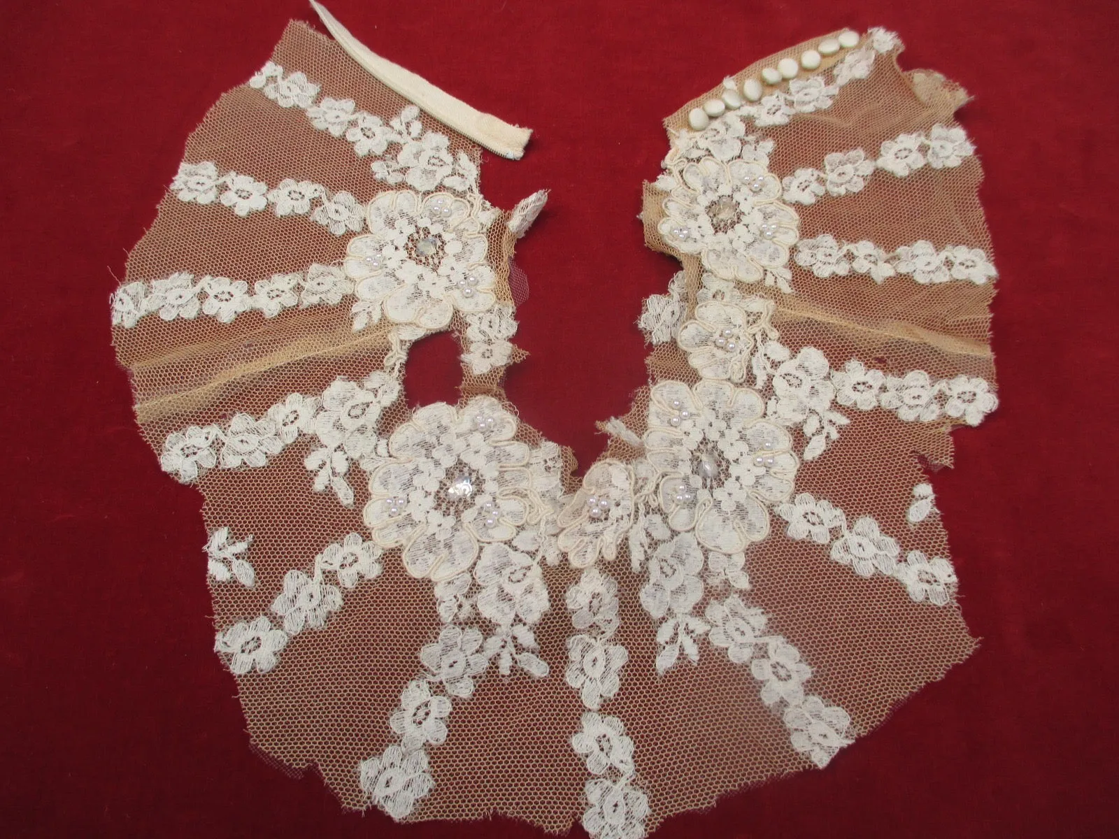 Vintage 30s beaded lace applique remnant