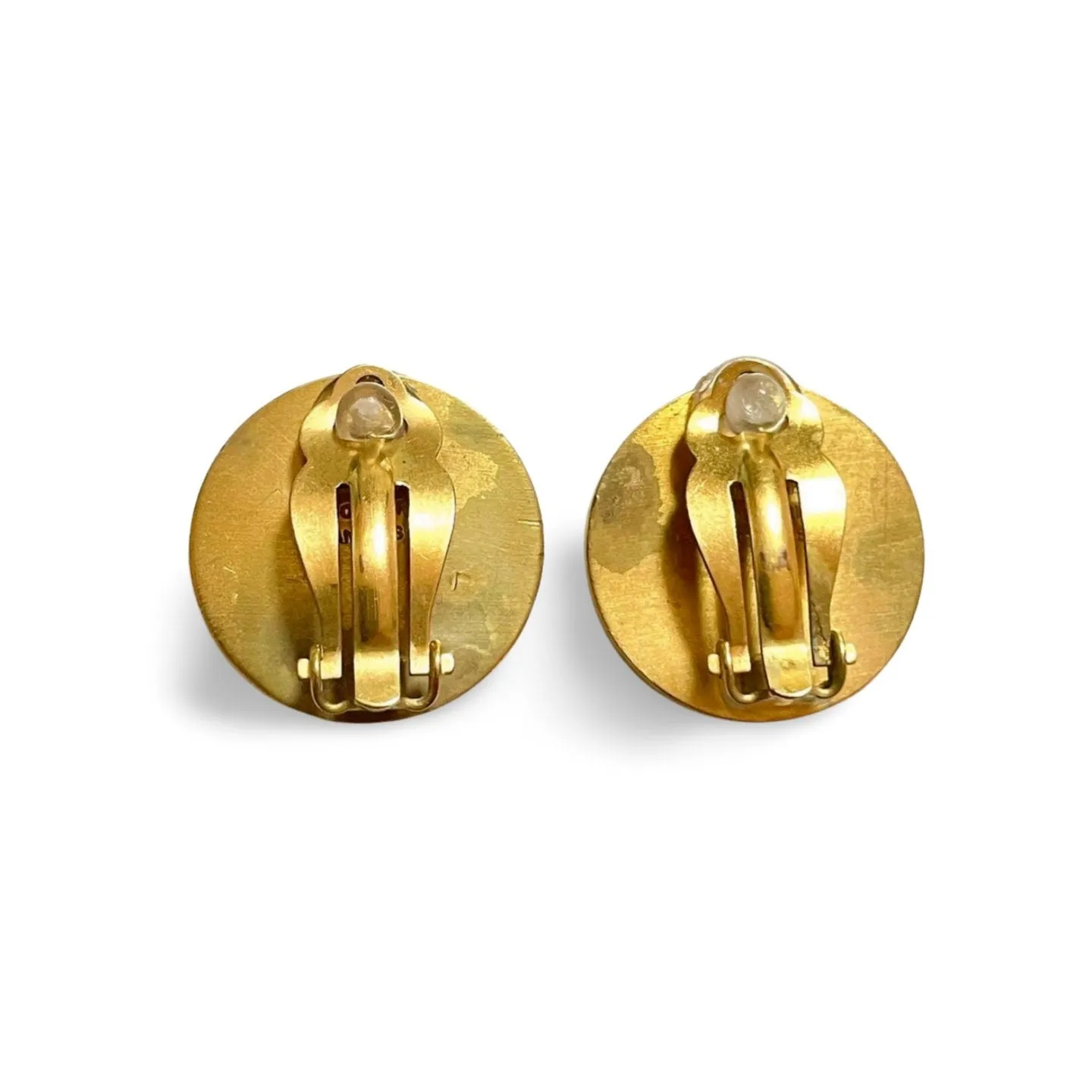 Vintage HERMES golden logo embossed genuine shell earrings. Classic jewelry piece. Bijouterie Fantaisie. Shines like aurora. 060226yob