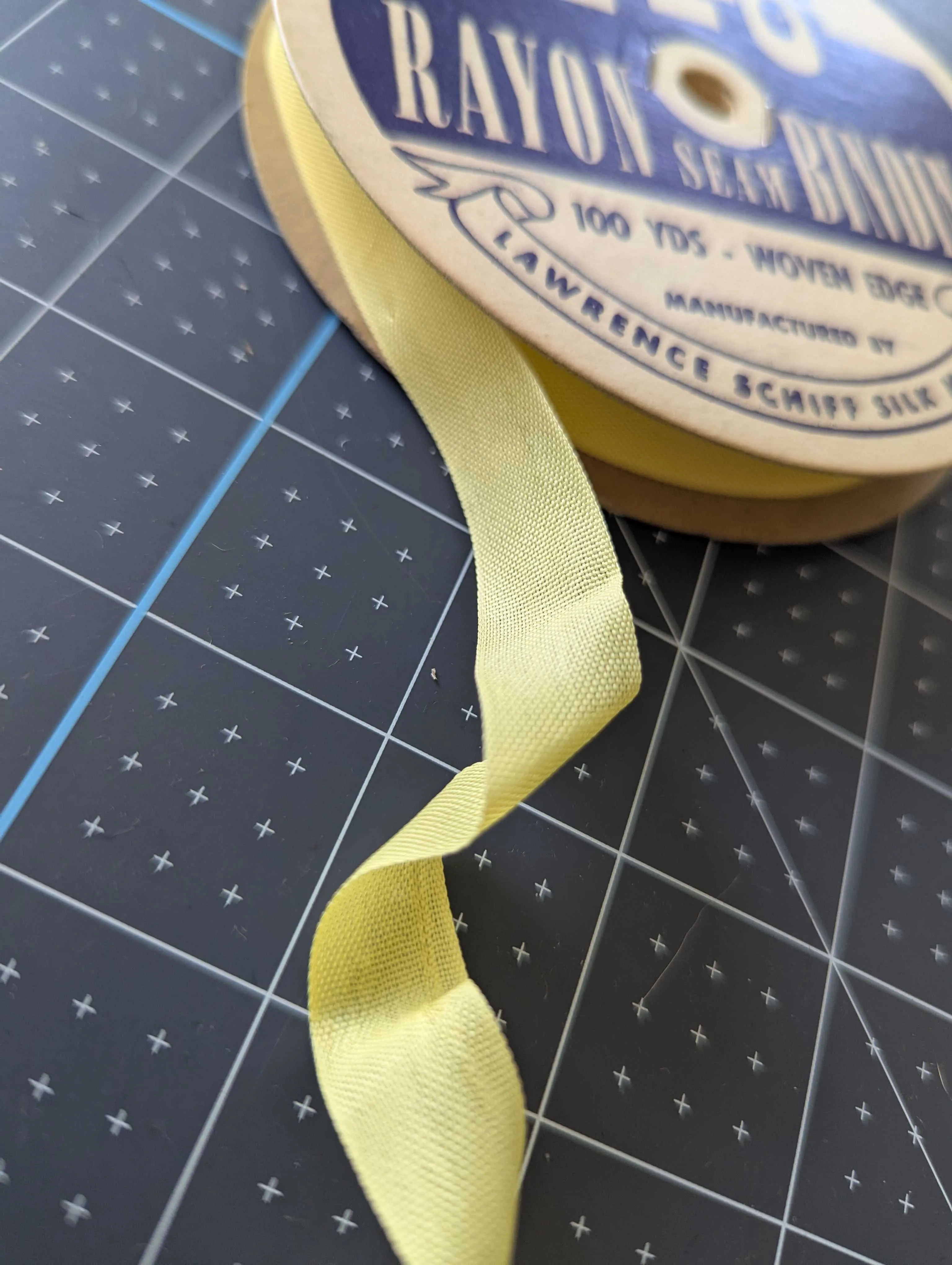Vintage Lawrence Schiff Silk Mills 1/2 inch Rayon Seam Binding - Yellow