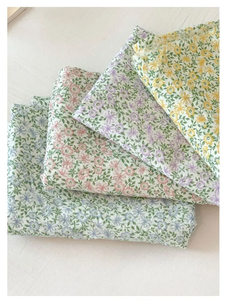 Wide Cotton-Linen Floral Fabric - Quality Korean Fabric - In Yellow, Purple, Pink or Blue - By the Yard /53658