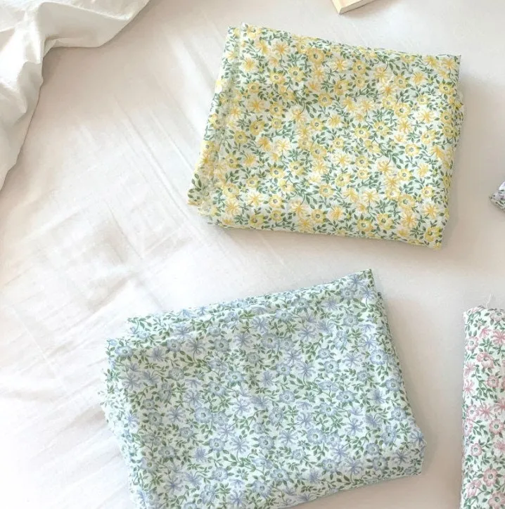Wide Cotton-Linen Floral Fabric - Quality Korean Fabric - In Yellow, Purple, Pink or Blue - By the Yard /53658