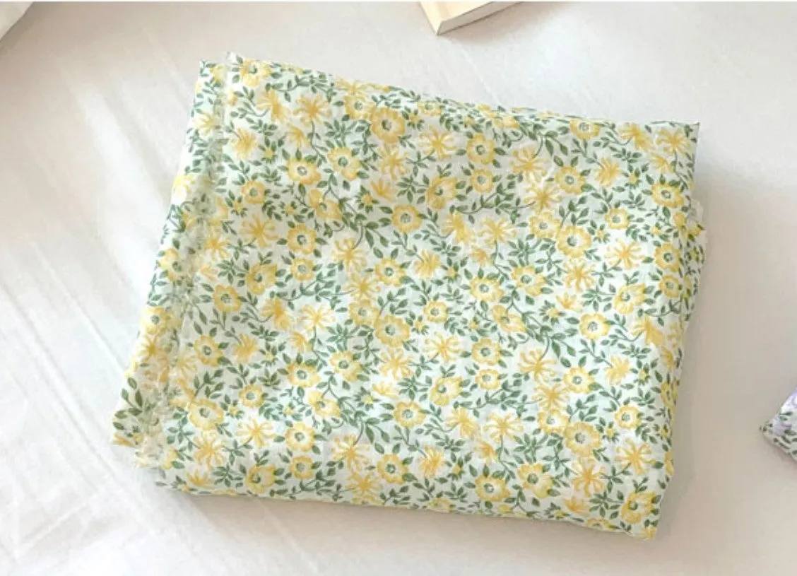 Wide Cotton-Linen Floral Fabric - Quality Korean Fabric - In Yellow, Purple, Pink or Blue - By the Yard /53658