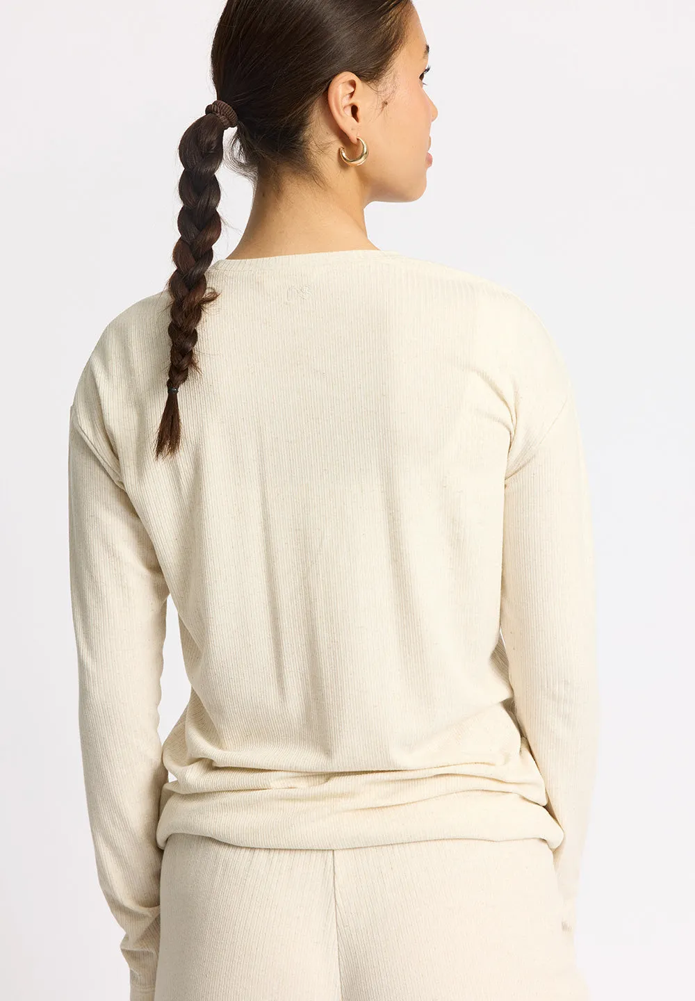 Wide Rib Long Tee MERCI - soft beige melange