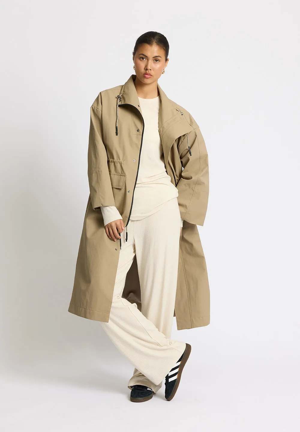 Wide Rib Long Tee MERCI - soft beige melange