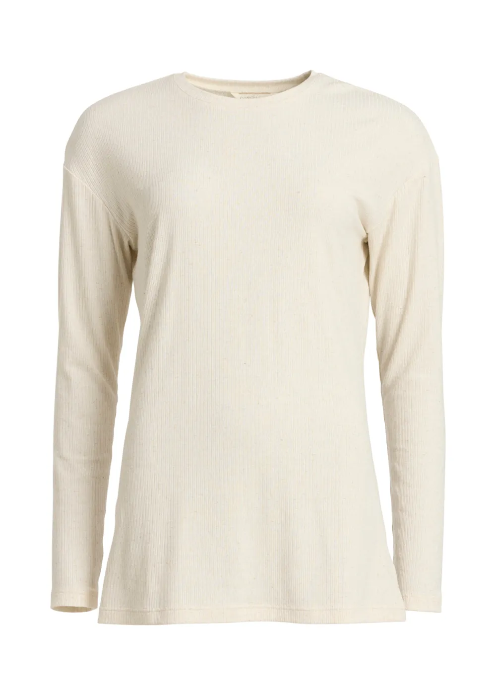 Wide Rib Long Tee MERCI - soft beige melange