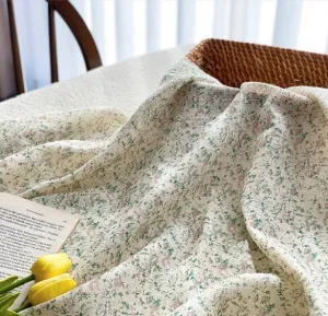 Wide Width Vintage Flower Cotton Linen Gauze Fabric, Quality Korean Fabric, Flowers Linen, 3 Colors, Vintage Look - By the Yard / 54220