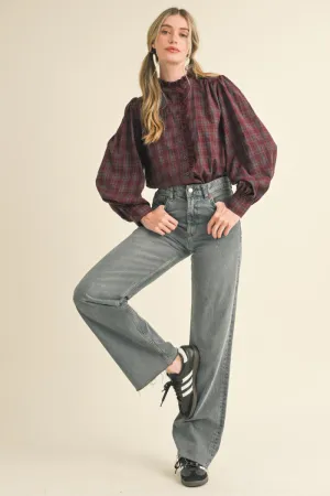 Wine plaid top