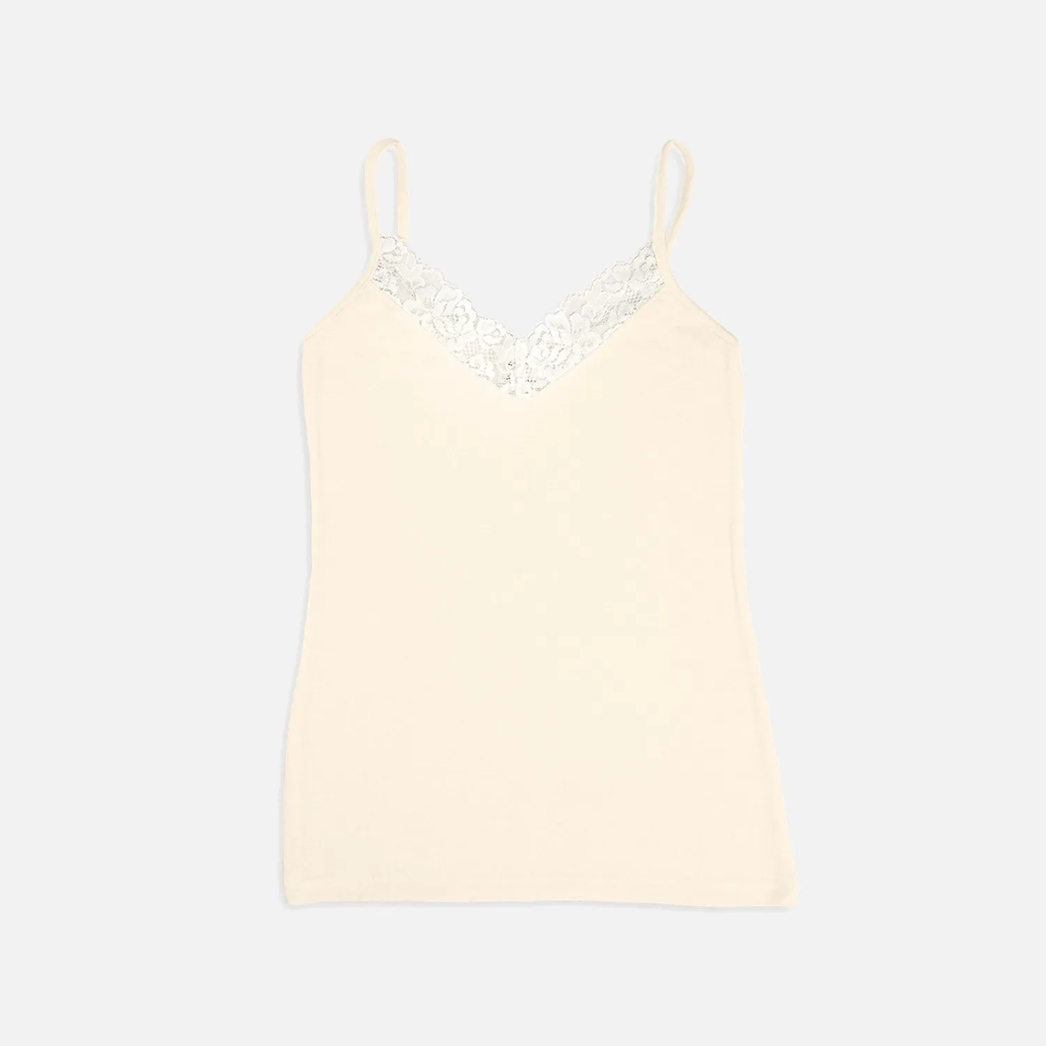 Women's Merino Wool & Silk Strappy Lace Top - Natural