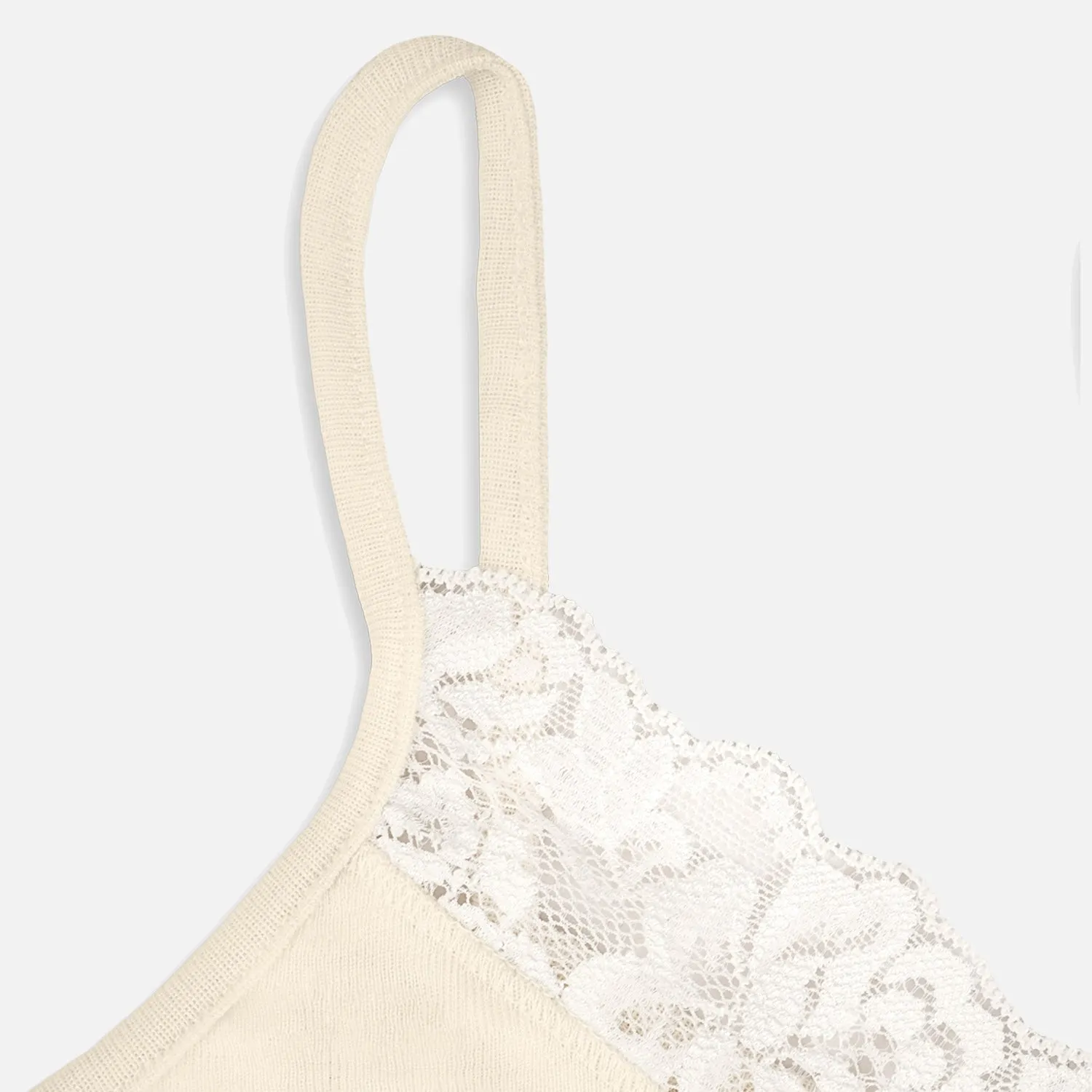Women's Merino Wool & Silk Strappy Lace Top - Natural