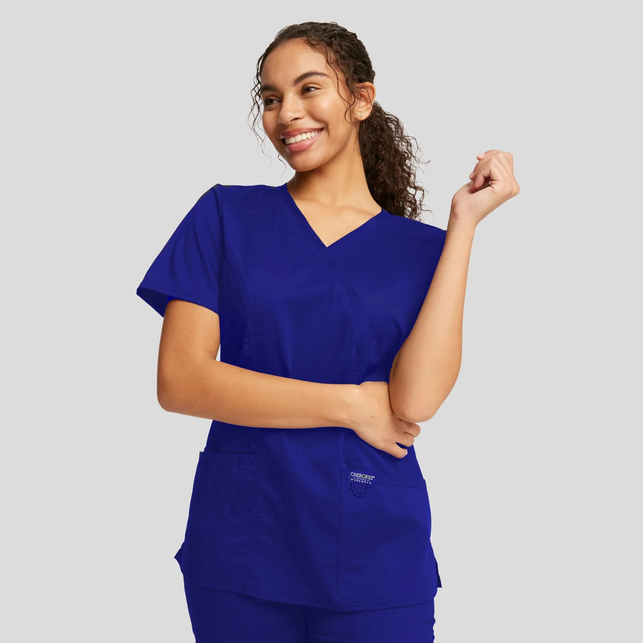 Women's Mock Wrap Solid Scrub Top | Galaxy