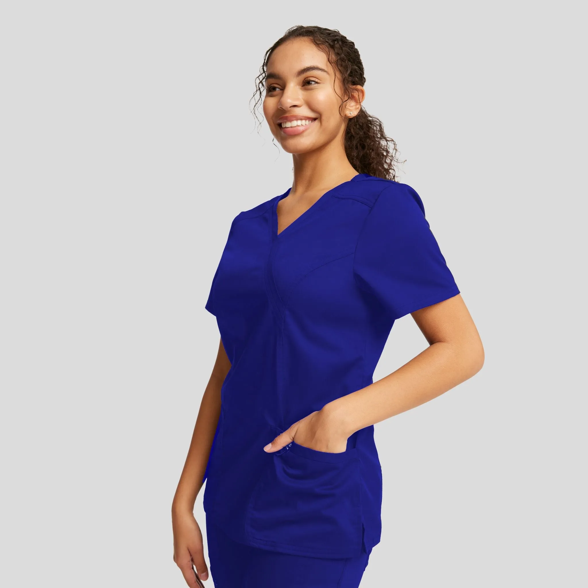 Women's Mock Wrap Solid Scrub Top | Galaxy