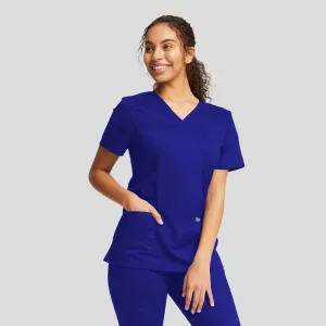 Women's Mock Wrap Solid Scrub Top | Galaxy