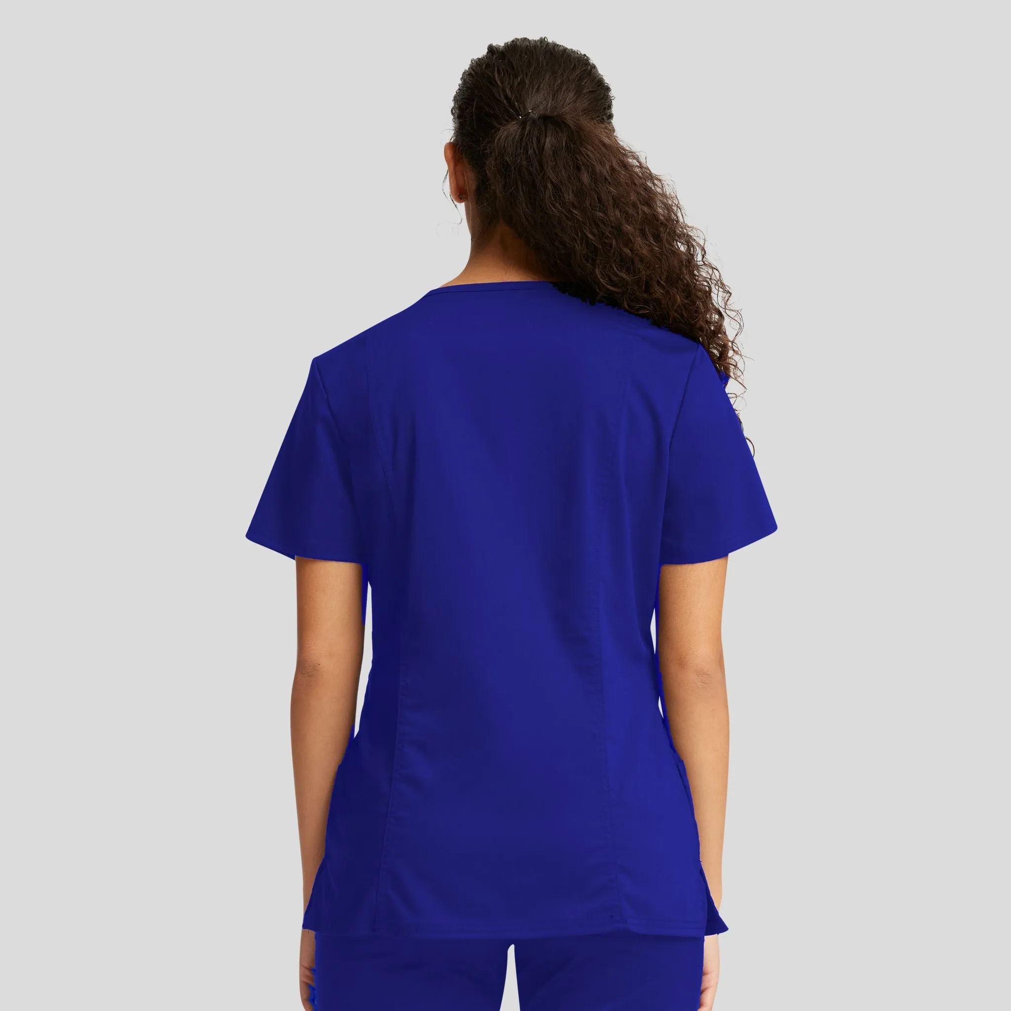 Women's Mock Wrap Solid Scrub Top | Galaxy